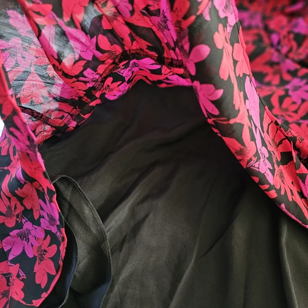 J. Crew Red and Pink Floral Long Sleeve Dress